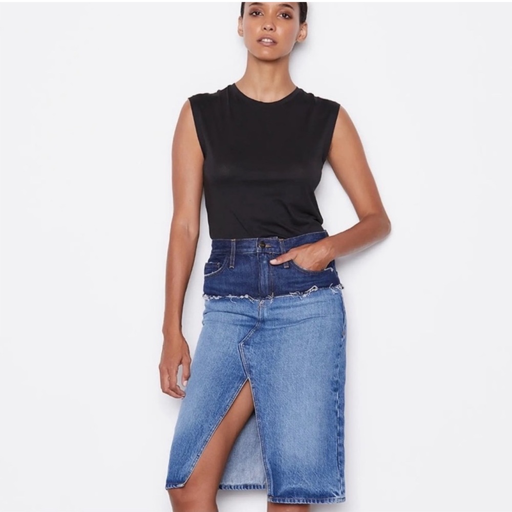 Frame Reconstructed Denim Ombré Midi‎ skirt- NWT
